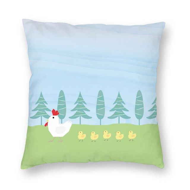 Kolorowa poszewka na poduszkę z kogutem i laską - dekoracyjne rysunki kurczaków, 40x40cm - Wianko - 1