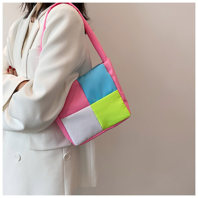 Nowoczesna torba damska jednoramienna na ramię w kontrastowe wzory kolorowych cukierków - lato 2021 - Wianko - 12