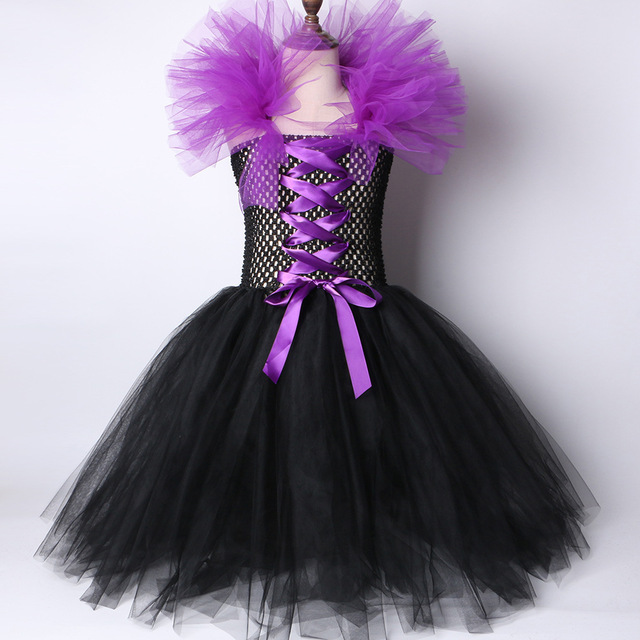 Kostium czarownicy + kapelusz + skrzydła dla nastolatek na Halloween - czarna, z odkrytymi plecami, w stylu bal przebierańców, z tiulową sukienką, dla dziewczynek w wieku 2-12 lat - Wianko - 8