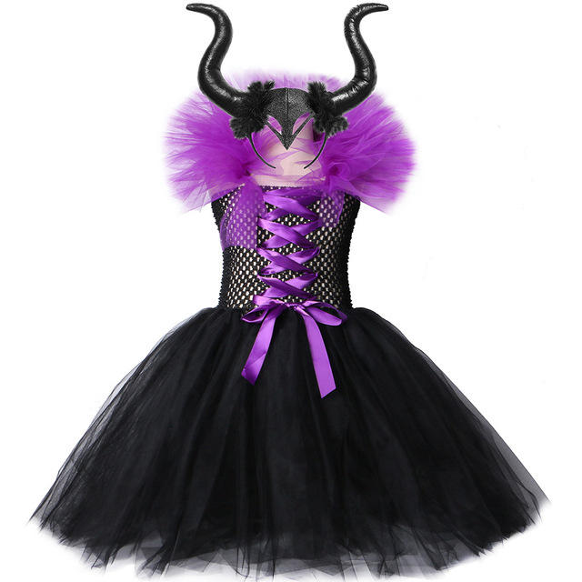 Kostium czarownicy + kapelusz + skrzydła dla nastolatek na Halloween - czarna, z odkrytymi plecami, w stylu bal przebierańców, z tiulową sukienką, dla dziewczynek w wieku 2-12 lat - Wianko - 7