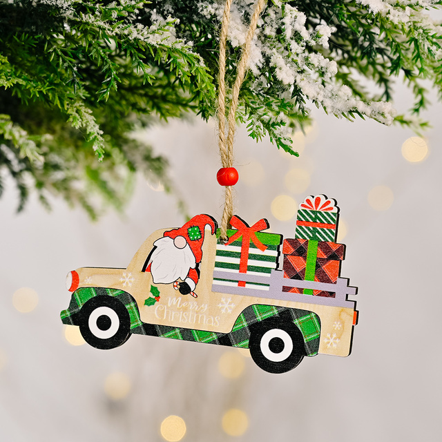 Dekoracyjny drewniany wisiorek na choinkę Boże Narodzenie - samochód z drukiem - Wianko - 17