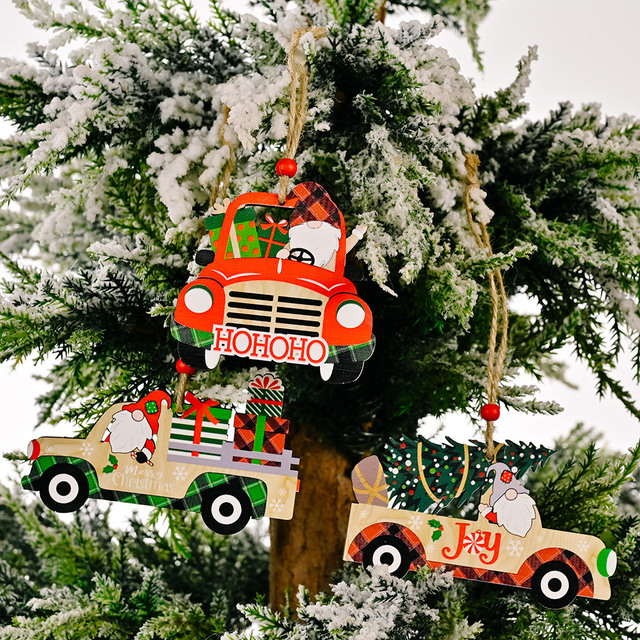 Dekoracyjny drewniany wisiorek na choinkę Boże Narodzenie - samochód z drukiem - Wianko - 24