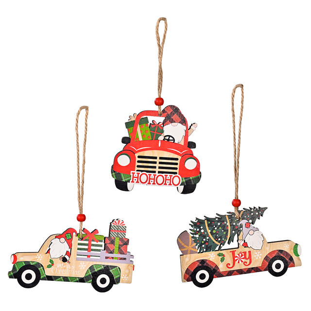 Dekoracyjny drewniany wisiorek na choinkę Boże Narodzenie - samochód z drukiem - Wianko - 23