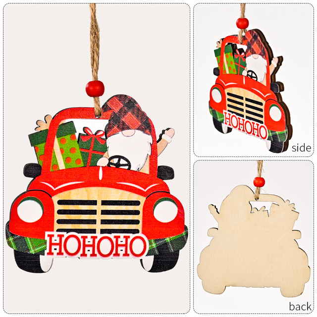 Dekoracyjny drewniany wisiorek na choinkę Boże Narodzenie - samochód z drukiem - Wianko - 22