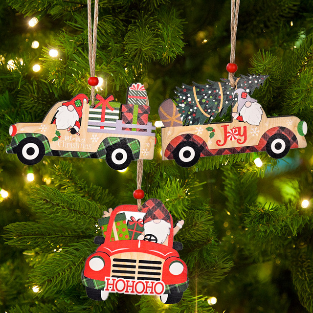 Dekoracyjny drewniany wisiorek na choinkę Boże Narodzenie - samochód z drukiem - Wianko - 19
