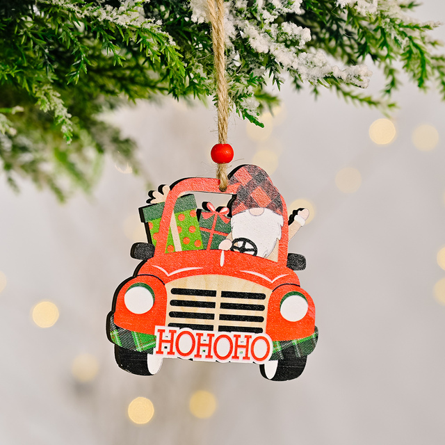 Dekoracyjny drewniany wisiorek na choinkę Boże Narodzenie - samochód z drukiem - Wianko - 18
