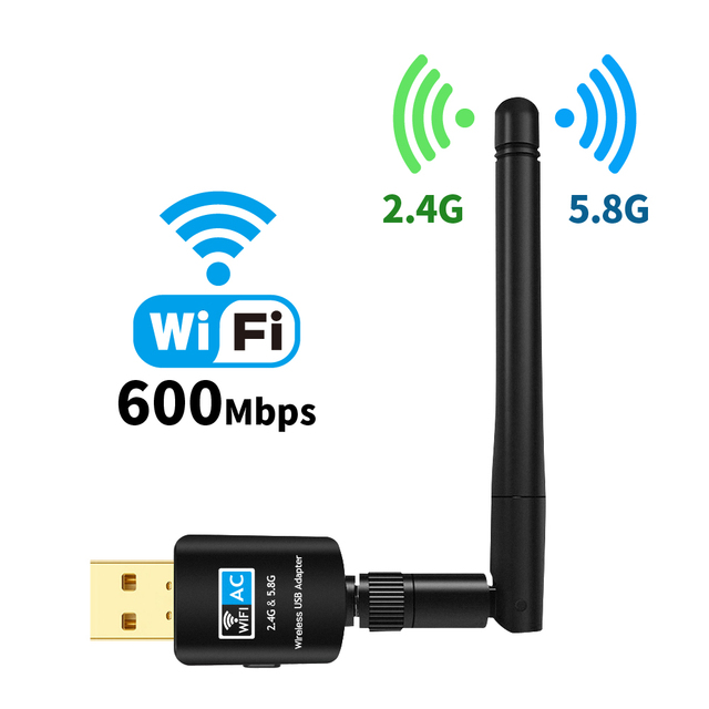Karta sieciowa USB Wifi AC 600 mb/s z podwójnym pasmem 2.4GHz i 5.8GHz oraz anteną WiFi Ethernet PC odbiornik - Wianko - 1