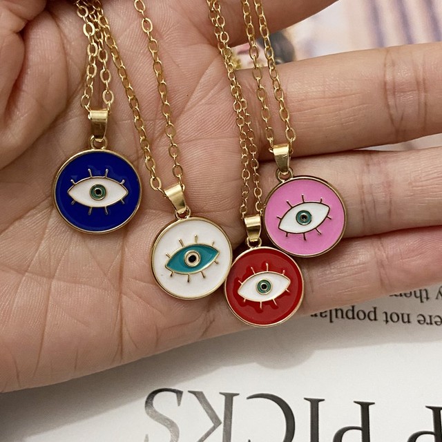 Naszyjnik z wisiorkiem Evil Eyes - biżuteria emaliowana, duże tureckie oko, łańcuch Choker, łańcuchy Clavicel - dla kobiet na szczęście - Wianko - 1