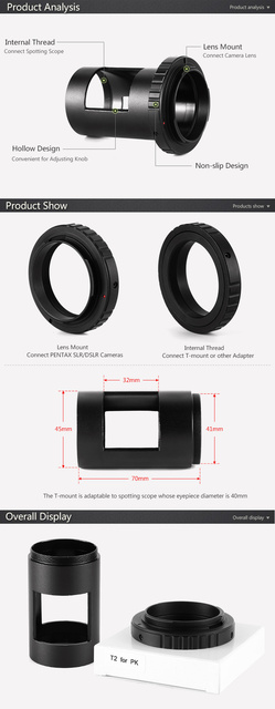 Adapter T Ring do mocowania lornetki na lustrzankę cyfrową Pentax K SLR/DSLR 42mm - Wianko - 1