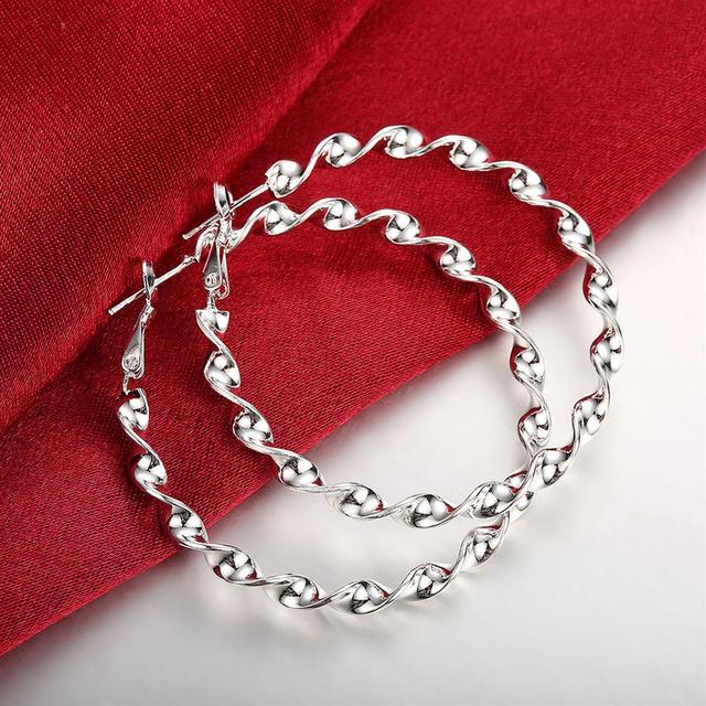 Kolczyki wiszące Moda biżuteria czyste 100% srebro 925, piękne duże okrągłe 5cm kolczyki dla kobiet o temperamentu - Wianko - 6