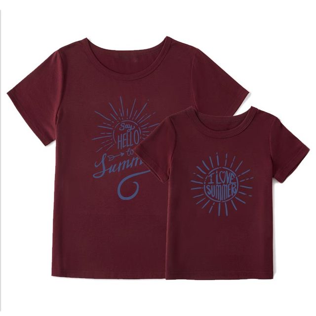 Letni zestaw strojów rodzinnych - T-shirty sunshine z nadrukiem dla dziewczynki, chłopca, mamy i dziecka z krótkim rękawem oraz sukienka dla mamy i dziewczynki - Wianko - 3