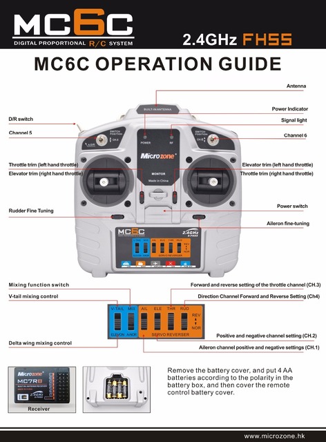 Nadajnik kontrolera Microzone Mc6c 2.4G 6CH oraz odbiornik 2.4G - system radiowy dla RC samolotów, dronów, multirotorów, helikopterów, samochodów i łodzi - Wianko - 3