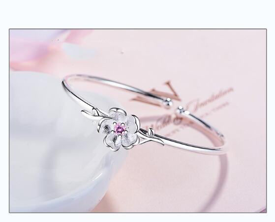 Błyszczące bransoletki i Bangles z kryształowymi kwiatami wiśni w modnym kolorze srebrnym dla kobiet - Wianko - 4