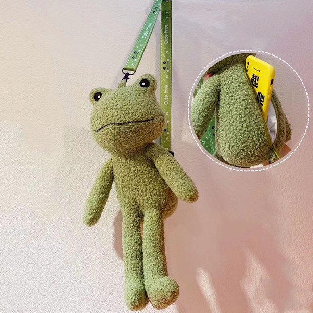 Pluszowa torba na ramię zielona żaba z motywem dziewczyny z zabawnymi lalkami na telefon i portfelem - damska torebka moneta - Wianko - 3