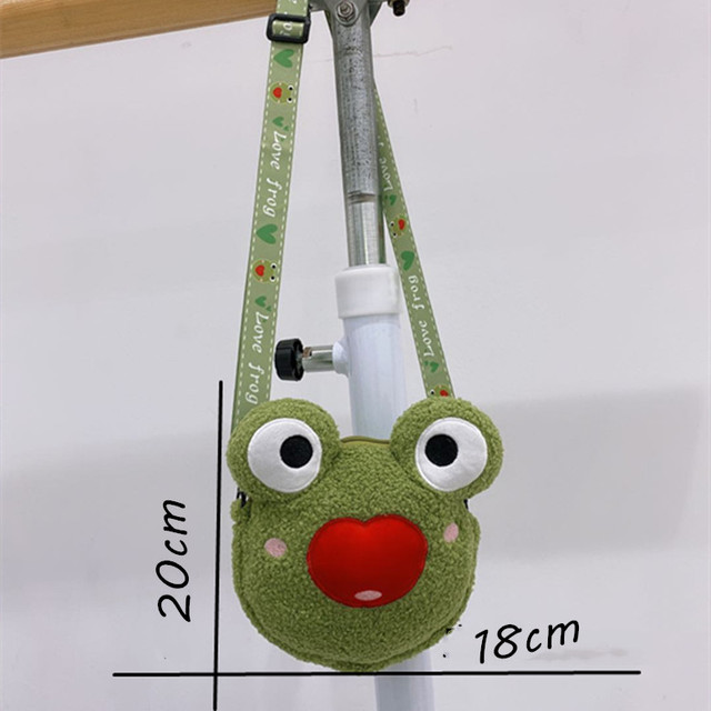 Pluszowa torba na ramię zielona żaba z motywem dziewczyny z zabawnymi lalkami na telefon i portfelem - damska torebka moneta - Wianko - 5