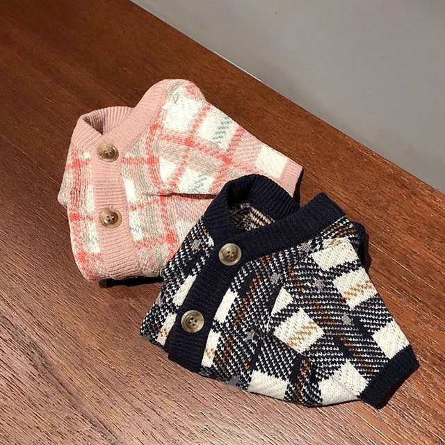 Sweter zapinany na guziki z dzianiny Bichon - jesienne i ciepłe ubrania zimowe dla szczeniąt - koszula w kratę - dwunożne ubrania dla psów - rozmiary XS-XL - Wianko - 6