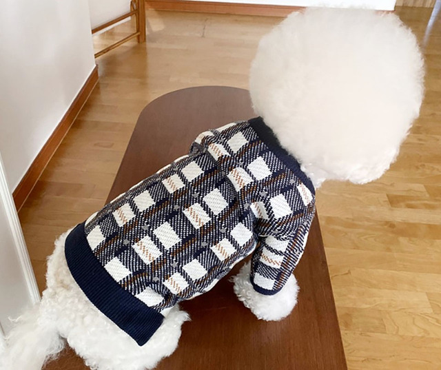 Sweter zapinany na guziki z dzianiny Bichon - jesienne i ciepłe ubrania zimowe dla szczeniąt - koszula w kratę - dwunożne ubrania dla psów - rozmiary XS-XL - Wianko - 4