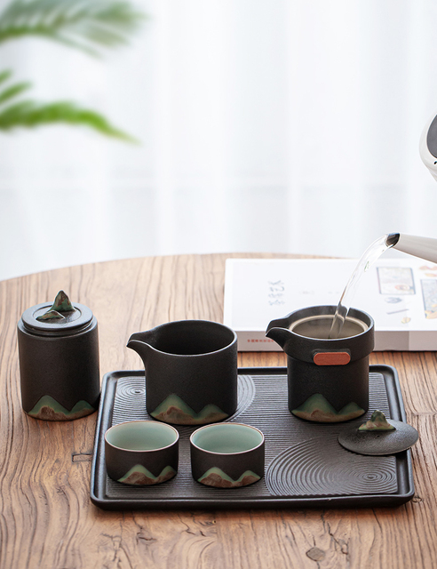 Ceramiczny zestaw do herbaty TANGPIN z 2 filiżankami - przenośny i idealny na podróże - górska elegancja - Wianko - 5
