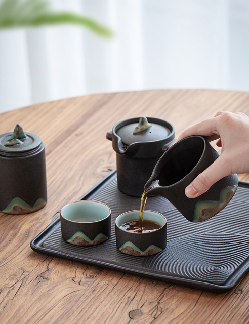 Ceramiczny zestaw do herbaty TANGPIN z 2 filiżankami - przenośny i idealny na podróże - górska elegancja - Wianko - 7