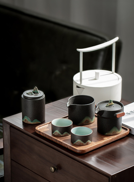 Ceramiczny zestaw do herbaty TANGPIN z 2 filiżankami - przenośny i idealny na podróże - górska elegancja - Wianko - 2
