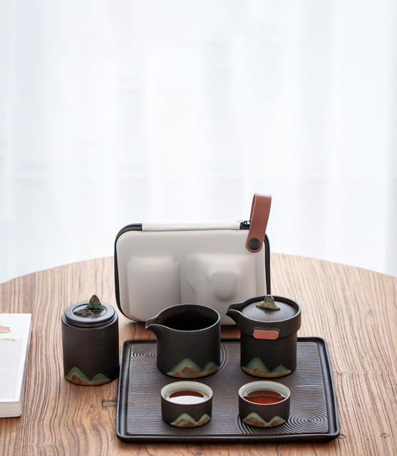 Ceramiczny zestaw do herbaty TANGPIN z 2 filiżankami - przenośny i idealny na podróże - górska elegancja - Wianko - 1
