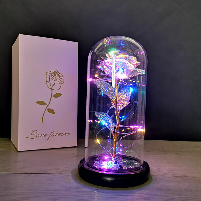 Prezent na urodziny i Dzień Matki - Sztuczne kwiaty róża LED w szklanej okładce - Wianko - 2