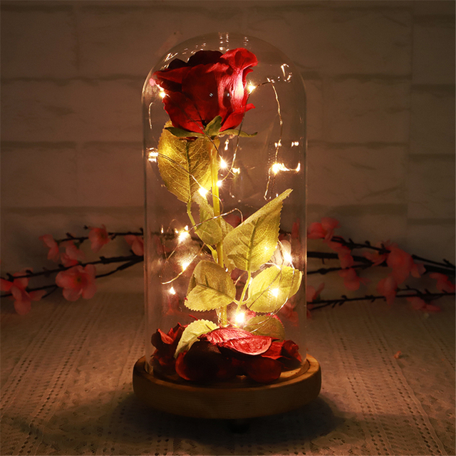 Prezent na urodziny i Dzień Matki - Sztuczne kwiaty róża LED w szklanej okładce - Wianko - 3