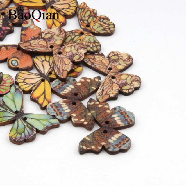 20 sztuk kolorowych drewnianych guzików motylkowych o otworach, idealnych do szycia i Scrapbookingu, Craft DIY dekoracje, 21x28mm - Wianko - 4