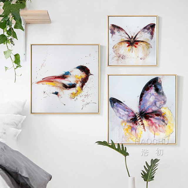 Akwarela motyl ptak plakat minimalizm na płótnie zwierzęta przedszkole obraz - Wianko - 3