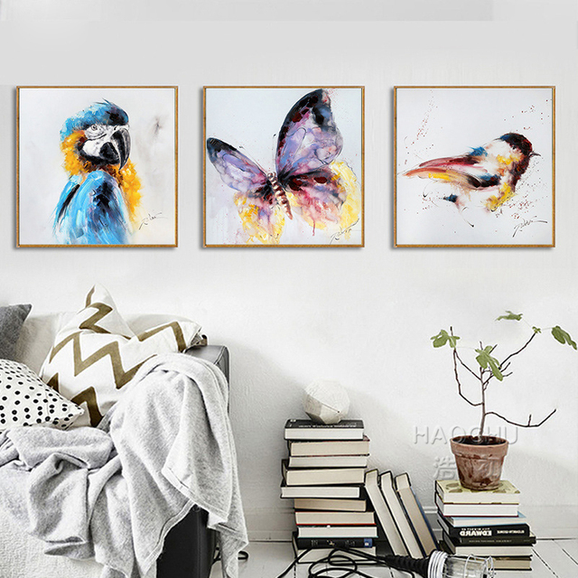 Akwarela motyl ptak plakat minimalizm na płótnie zwierzęta przedszkole obraz - Wianko - 5