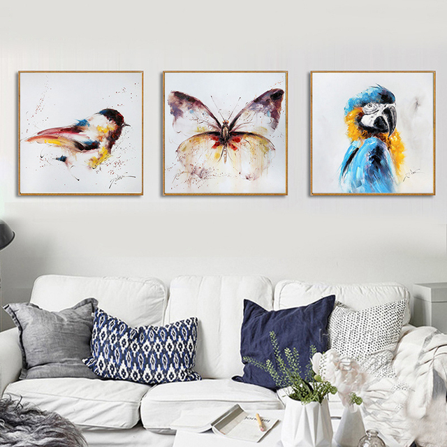 Akwarela motyl ptak plakat minimalizm na płótnie zwierzęta przedszkole obraz - Wianko - 4