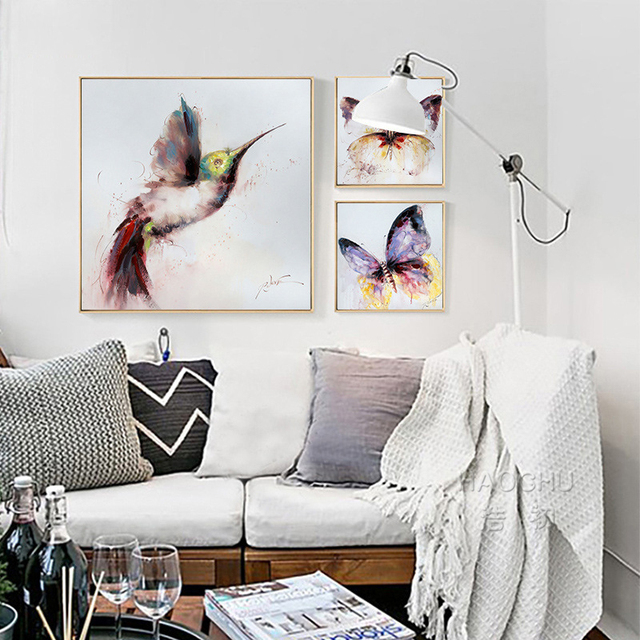 Akwarela motyl ptak plakat minimalizm na płótnie zwierzęta przedszkole obraz - Wianko - 6