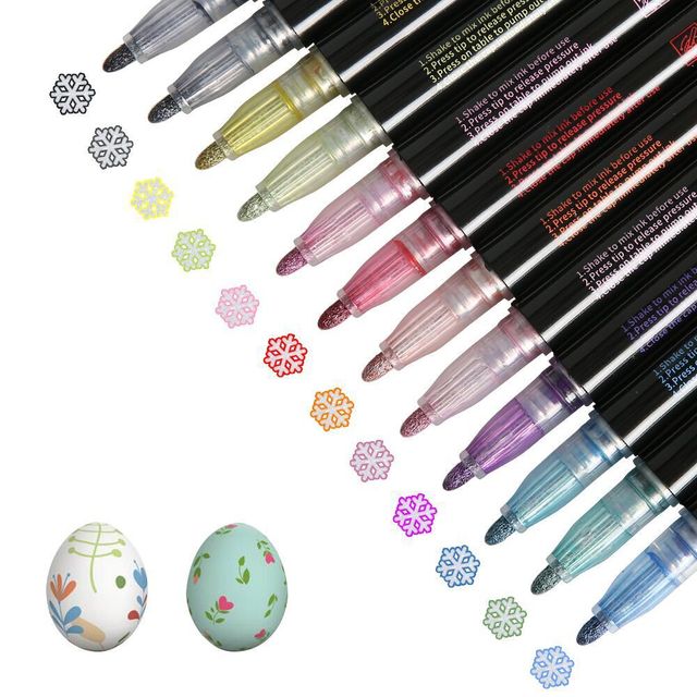 Nowy 12 sztuk Double Line Pen metaliczny kolor magiczny Marker brokat do rysowania - artykuły artystyczne szkolne - Wianko - 8