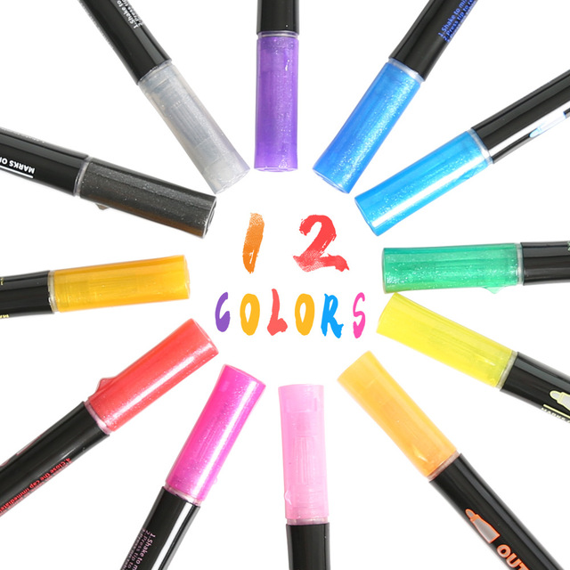 Nowy 12 sztuk Double Line Pen metaliczny kolor magiczny Marker brokat do rysowania - artykuły artystyczne szkolne - Wianko - 6