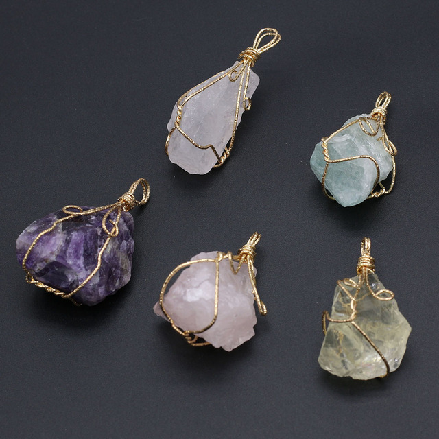 Wisiorek kryształowy z naturalnego kamienia w nieregularnym kształcie, złoty drut, do tworzenia biżuterii DIY - Wianko - 3