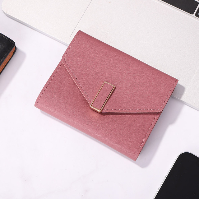 Stylowy damski portfel potrójnie składany z klamerką w jednolitym kolorze - Wianko - 4