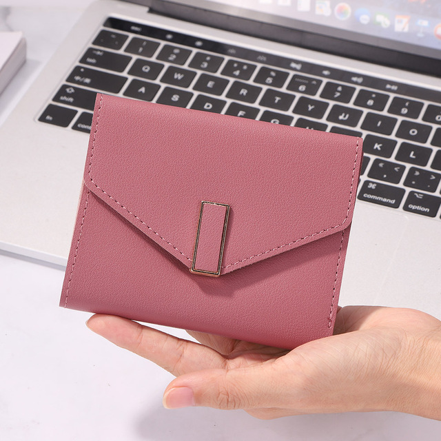 Stylowy damski portfel potrójnie składany z klamerką w jednolitym kolorze - Wianko - 8