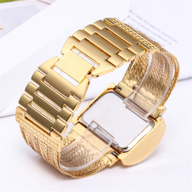Elegancki kwadratowy zegarek damski ze złotym luksusowym wzorem diamentów, wykonany ze stali nierdzewnej - Wianko - 5