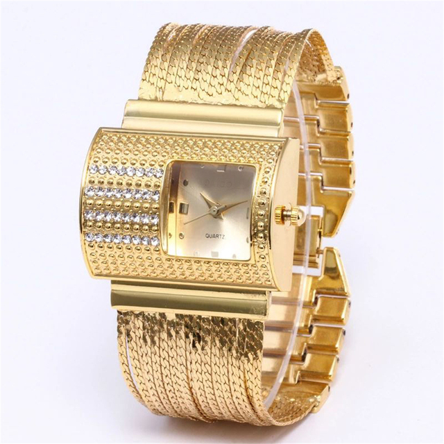 Elegancki kwadratowy zegarek damski ze złotym luksusowym wzorem diamentów, wykonany ze stali nierdzewnej - Wianko - 1