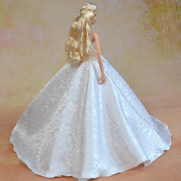 Biała elegancka sukienka ślubna bez ramiączek Barbie z koronkowym kapeluszem dla lalki 1/6 - Wianko - 4