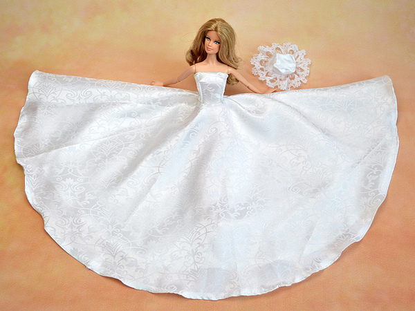 Biała elegancka sukienka ślubna bez ramiączek Barbie z koronkowym kapeluszem dla lalki 1/6 - Wianko - 5