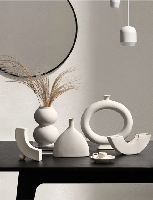 Skandynawska minimalistyczna dekoracja ceramiczna - wazon z suszonymi kwiatami i kompozycją kwiatową dla salonu - Wianko - 7