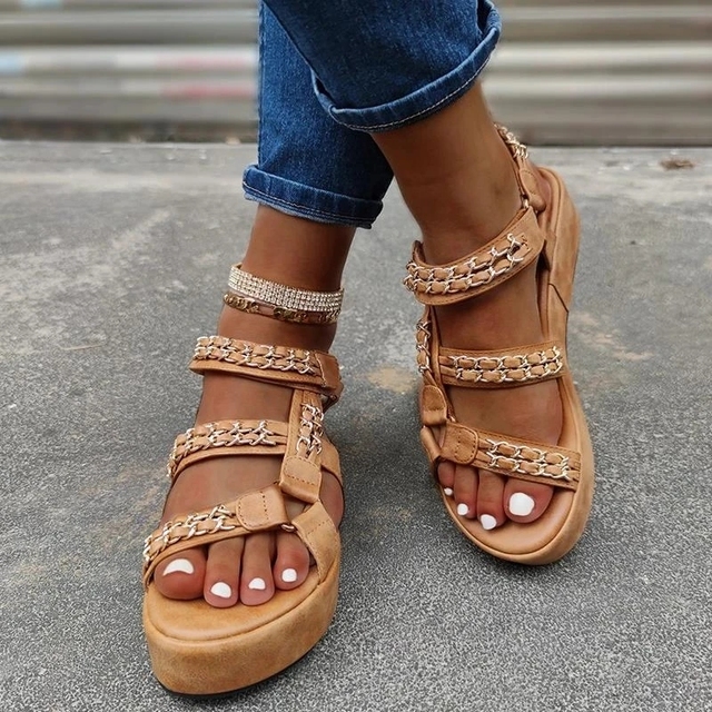 Wysokie damskie sandały na platformie w stylu casual Plus Size w cętki - Wianko - 8
