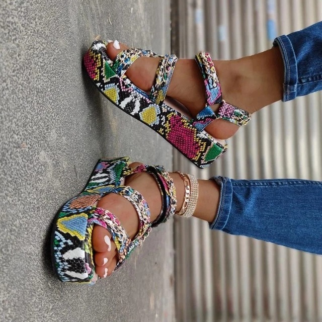 Wysokie damskie sandały na platformie w stylu casual Plus Size w cętki - Wianko - 6