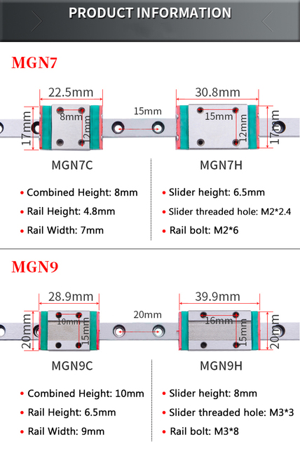 Wysokiej jakości miniaturowa szyna liniowa MGN, długość 100mm-1000mm, 1 sztuka, do 3D drukarek - Wianko - 4