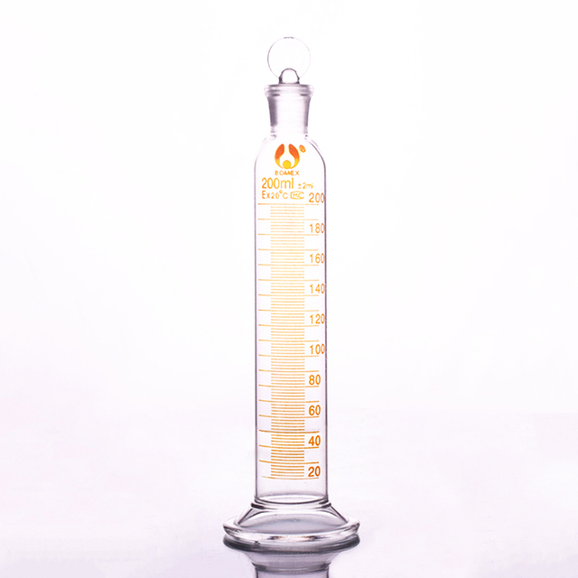 Cylinder laboratoryjny z podziałką, szklanym korkiem i pojemnością 200ml, wykonany z wysokiej jakości szkła borokrzemowego - Wianko - 1