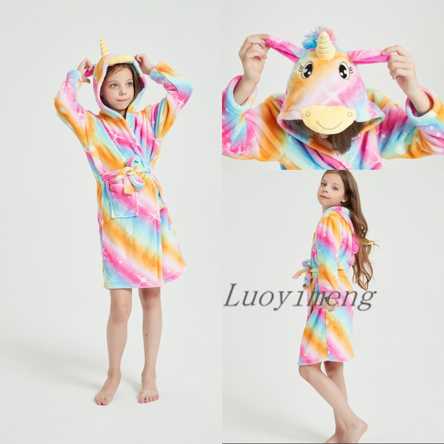 Kigurumi Animal szlafrok kąpielowy dziecięcy z kapturem - bielizna nocna flanelowy ręcznik plażowy - Wianko - 8