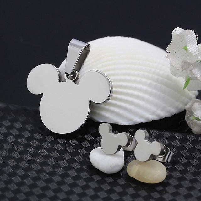 Nierdzewna biżuteria ze stali - zestaw kolczyków i naszyjnik z motywem Mickey, idealny prezent na Walentynki - Wianko - 4