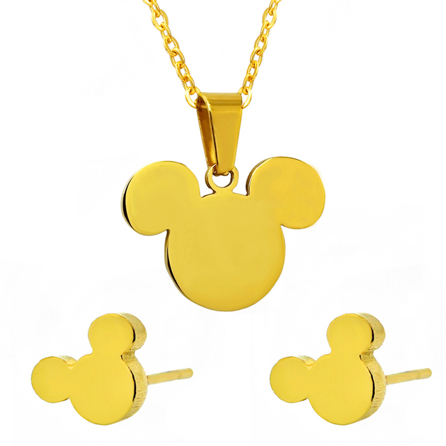 Nierdzewna biżuteria ze stali - zestaw kolczyków i naszyjnik z motywem Mickey, idealny prezent na Walentynki - Wianko - 2