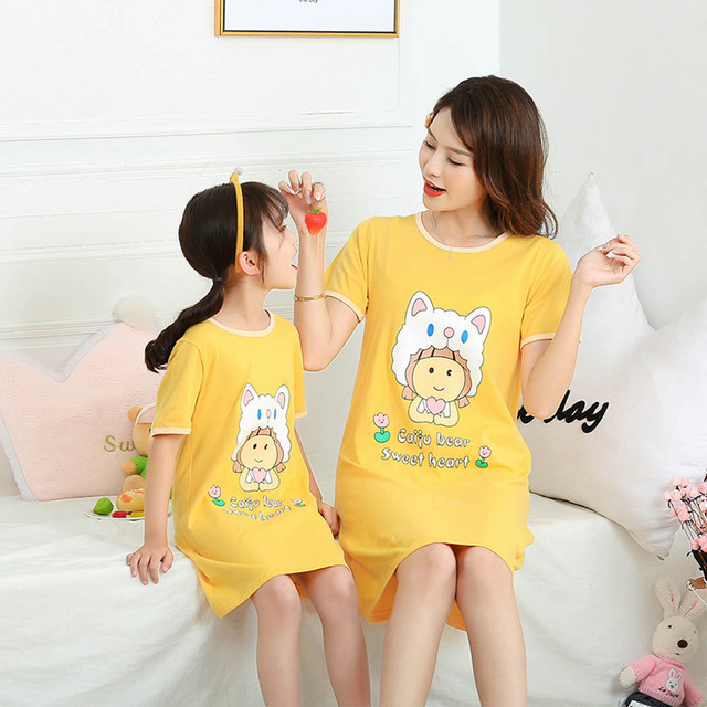 Koszula nocna bawełniana dla dziewczynki i mamy - pasujące stroje rodzinne - ubrania domowe dla dziewczynek - piżamy dziecięce - Wianko - 3